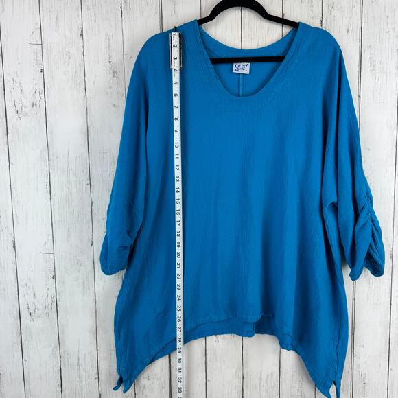 Oh My Gauze! Blue Arty Cotton Gauze Blouse Ruched Tunic Plus Size 3 / XXL 16+ - Picture 13 of 16